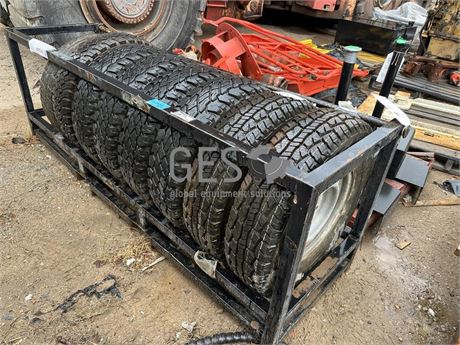 Various 8 x tyres to suit 70 series Land Cruiser with transport frame