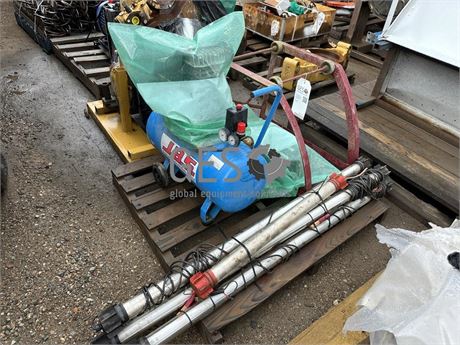 Various Pallet with Compressor, drum roller, Mag Drill & lights