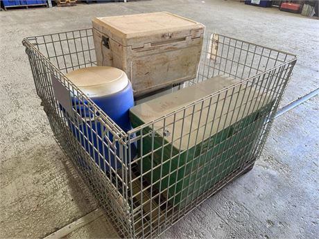 40 - 75 Ltr Esky's x 3 and Water Jug on pallet including cage