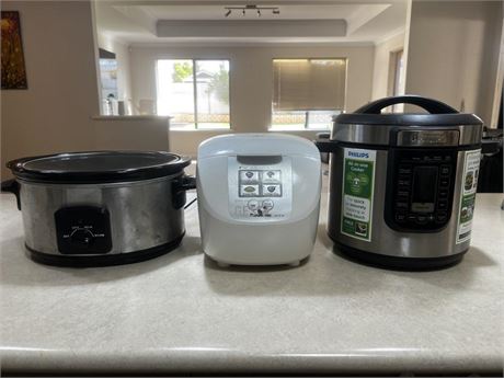 Phillips Pressure Cooker, Panasonic Rice Cooker & Target Essentials Slow Cooker