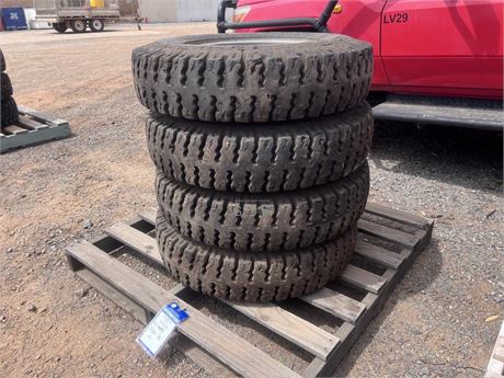 MRF 7.50-16 tyres with approx. 80% tread remaining x 4