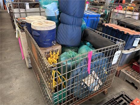 Package of camping items, pegs, mattress & 6 x coolers in pallet cage