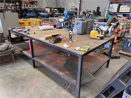 1.5 x 3 mtr x 0.9 mtr high Steel work bench fitted with grinder & drill press