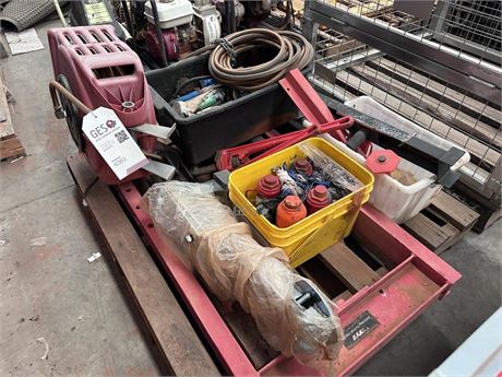 Package of Retractable air hose, bottle jacks, tools, tyre carrier bracket